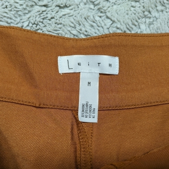 Leith Pants Women's Medium Brown Ginger Paperbag Tie Waist Crop Tapered Fit - Picture 4 of 8